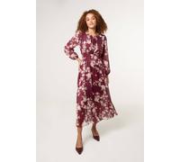 Blue Vanilla Wine Scoop Neck Floral Metallic Dress With Elasticated Waist Wine M