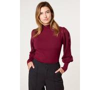 Blue Vanilla Wine Semi-Sheer Mesh Panel Long Sleeve Jumper Wine M