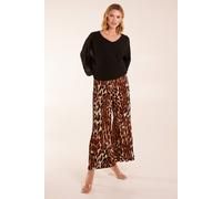 Blue Vanilla Women's Abstract Cheetah Pleated Trousers in Brown | Size: Medium/Large