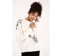 Blue Vanilla Women's Abstract Flower Embroidery Jumper in Stone | Size: Medium/Large