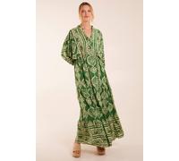 Blue Vanilla Women's Abstract V-Neck Tiered Maxi Dress in Green | Size: Small