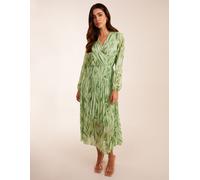 Blue Vanilla Women's Abstract Wrap Pleated Midi Dress in Green | Size: Large Blue Vanilla Green L