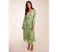 Blue Vanilla Abstract Wrap Pleated Midi Dress In Green Green S