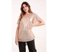 Blue Vanilla Angel Sleeve V Neck Sequin Top - L - Gold