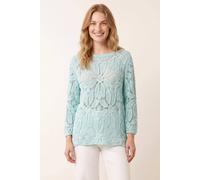 Blue Vanilla Flower Crochet Long Sleeve Top - S-M - Aqua