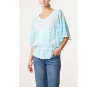 Blue Vanilla Women's Aqua Sun Flower Lace Sleeve Blouse | Size: Medium/Large Blue Vanilla Aqua M/L