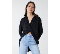 Blue Vanilla Women's Asymmetric Drape Front Top in Black