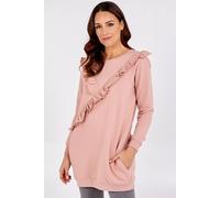 Blue Vanilla Women's Asymmetric Frill Sweatshirt Jumper in Dusty Pink | Size: Small