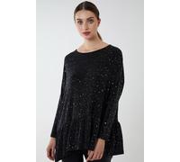 Blue Vanilla Women's Asymmetric Hem Batwing Oversized Top in Black | Size: Small/Medium