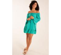 Blue Vanilla Women's Bardot Tunic Dress With Frill Hem in Jade Blue Vanilla Jade One Size