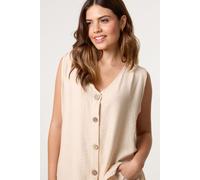 Blue Vanilla Women's Beige Button Through Side Detail Waistcoat Top | Size: S/M Blue Vanilla Beige S/M
