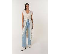 Blue Vanilla Women's Beige Crochet Detailed Tie Front Cardigan | Size: S/M Blue Vanilla Beige S/M