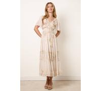 Blue Vanilla Women's Beige Embellished Midi Dress | Size: S/M Blue Vanilla Beige S/M