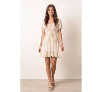 Blue Vanilla Women's Beige Embellished Tiered Mini Dress | Size: Medium/Large Blue Vanilla Beige M/L