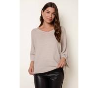 Blue Vanilla Women's Beige Metallic V Neck Knitted Ripple Jumper Blue Vanilla Beige One Size