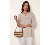 Blue Vanilla Women's Beige Three Quarter Sleeve Slip On V-neck Top | Size: Medium/Large