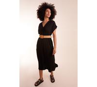 Blue Vanilla Women's Belted V Neck Midi Dress in Black Blue Vanilla Black One Size