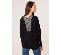 Blue Vanilla Batwing Jumper With Back Diamante Detailing - M-L - Black