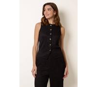 Blue Vanilla Crew Neck Button Through Vest - L - Black