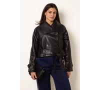 Blue Vanilla Double Breasted Leather Look Jacket - S - Black