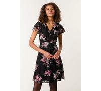 Blue Vanilla Women's Black Floral Lace Mesh Frill Belted Mini | Size: Large Blue Vanilla Black L