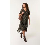 Blue Vanilla Geometric Mesh Ruffle Wrap Dress - S - Black