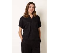 Blue Vanilla Grandad Collar Oversized Top - L - Black