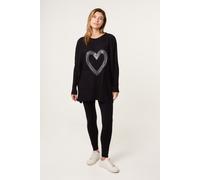 Blue Vanilla Women's Black Heart Diamante Oversized Jumper Blue Vanilla Black One Size