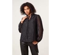 Blue Vanilla Jacquard Button And Tie Front Blouse - UK 8 - Black