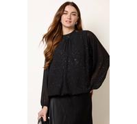 Blue Vanilla Metallic Sparkle Chiffon High Neck Puffball Top - S-M - Black