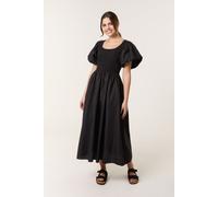 Blue Vanilla Women's Black Puff Sleeve Mix Fabric Midi Dress | Size: Small Blue Vanilla Black S