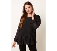 Blue Vanilla Women's Black Rhinestone Pleated Chiffon Top Blue Vanilla Black One Size