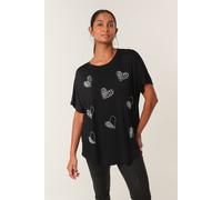 Blue Vanilla Round Neck Diamante Heart Detailing T-Shirt - S-M - Black