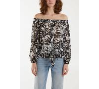 Blue Vanilla Women's Black Tie Front Bardot Top | Size: Small Blue Vanilla Black S