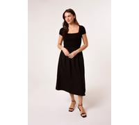 Blue Vanilla Women's Black Square Neck Mix Fabric Midi Dress | Size: Large Blue Vanilla Black L