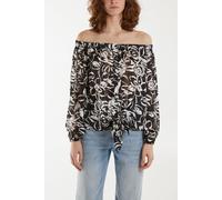 Blue Vanilla Women's Black Tie Front Bardot Top | Size: Small Blue Vanilla Black S