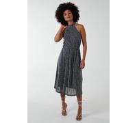 Blue Vanilla Women's Blouson Elasticated Halter Midi Dress in Silver | Size: 16