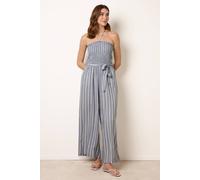 Blue Vanilla Bardot Tie Neck Pinstripe Jumpsuit - S-M - Blue