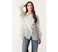 Blue Vanilla Diamante Detailed Shirt With Vertical Stripes - S-M - Blue