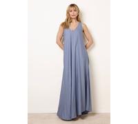 Blue Vanilla Diamante V Neck Dress - S-M - Denim Blue
