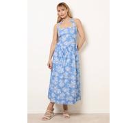 Blue Vanilla Ditsy Floral V Waist Halter Midi Dress - L - Blue