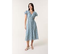 Blue Vanilla Women's Blue Double Frill Shirred Midi Dress | Size: Large Blue Vanilla Blue L