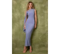 Blue Vanilla Drape Brooch Detailing Ruched Maxi Dress - UK 18 - Blue