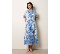 Blue Vanilla Women's Blue Floral Blue Print Drawstring Dress | Size: Large Blue Vanilla Blue L