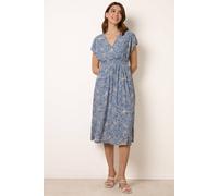 Blue Vanilla Floral Wrap Front Elasticated Waist Midi Dress - M-L - Blue
