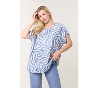 Blue Vanilla Women's Blue Round Neck Top With Abstract Print | Size: S/M Blue Vanilla Blue S/M