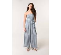 Blue Vanilla Women's Blue Shirred Tie Neck Jumpsuit | Size: Large/XL Blue Vanilla Blue L/XL