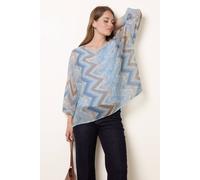 Blue Vanilla Zig Zag Round Neck Oversized Top - One Size - Blue