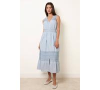 Blue Vanilla Crochet Insert Button Midi Dress - S - Blue