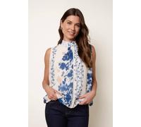 Blue Vanilla Women's Blue Sleeveless Round Neck Blouse in Cream | Size: Medium/Large
